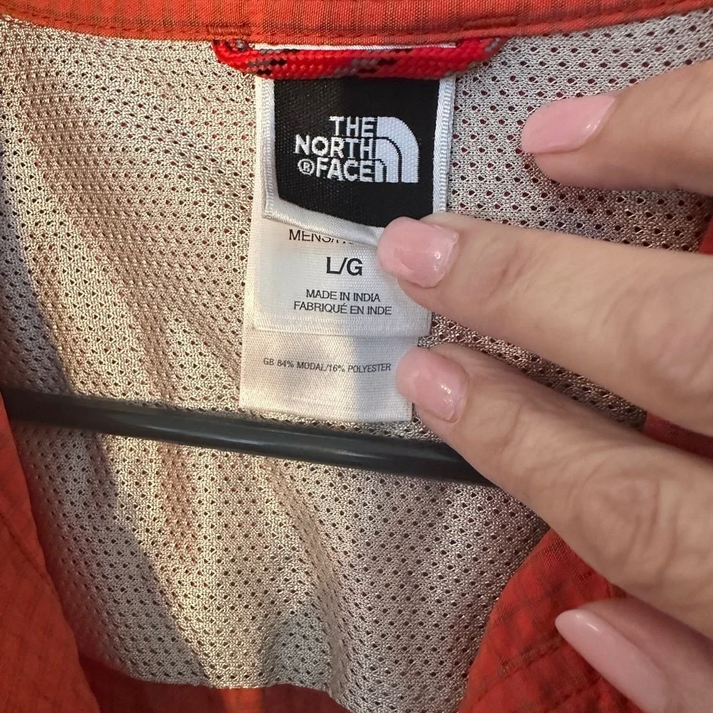 The North Face Button Down W/Zip Pocket Orange/Blue Check Sz Large Hunter Preppy